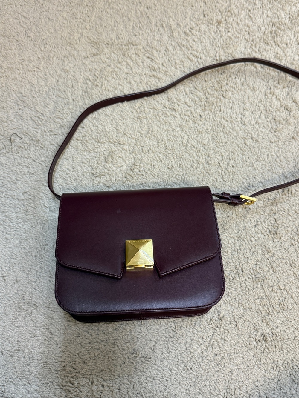 Women's Burgundy Leather Crossbody Bag with Gold Hardware
